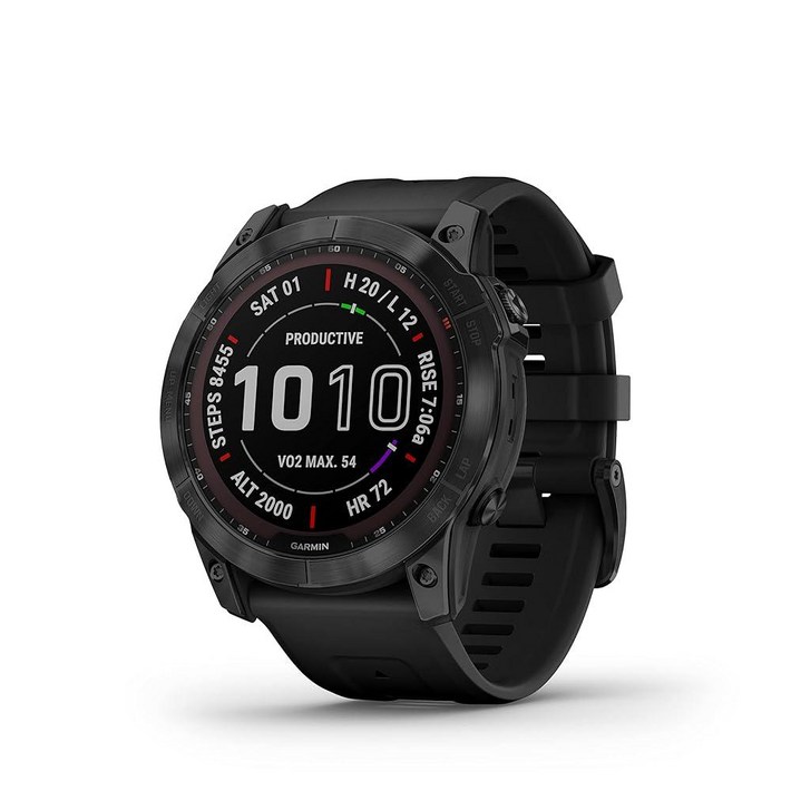 Garmin 페닉스 7X 사파이어 솔라, 대형 어드벤처 스마트워치, 태양열 충전 기능, GPS, 터치스크린, 웰니스 기능이 있는 견고한 아웃도어 시계, 블랙 밴드 포함 블랙 D