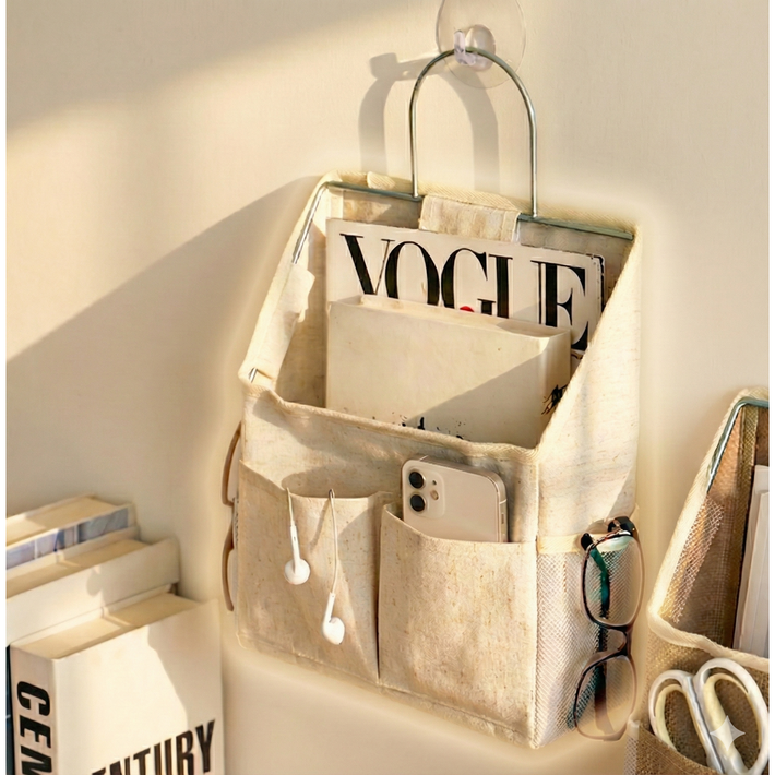 모노리 프리미엄 패브릭 무타공 다용도 포켓 가방형 벽걸이 수납함