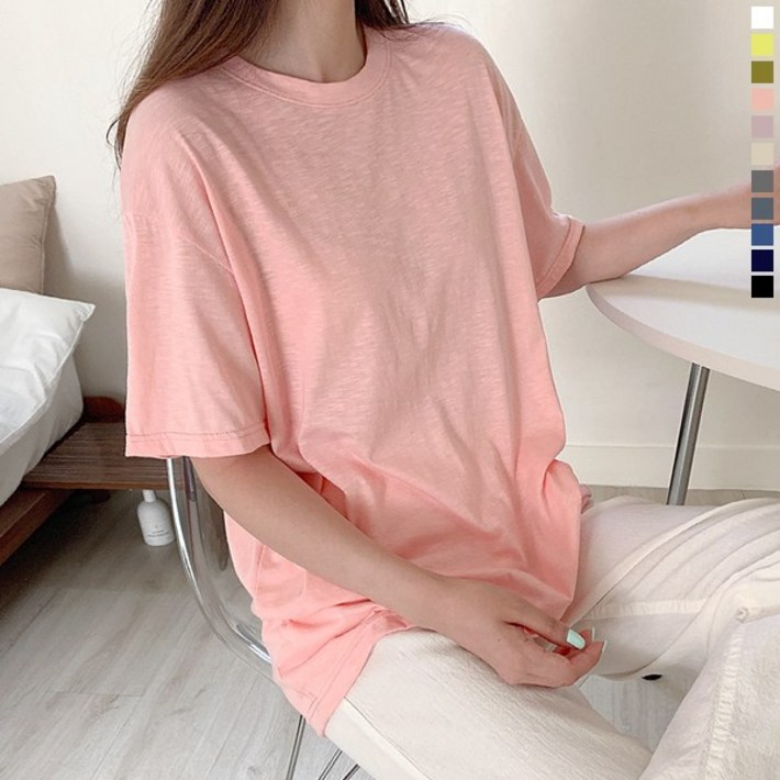 티데일리 남녀공용 베더 슬라브 오버핏 라운드넥 반팔 티셔츠