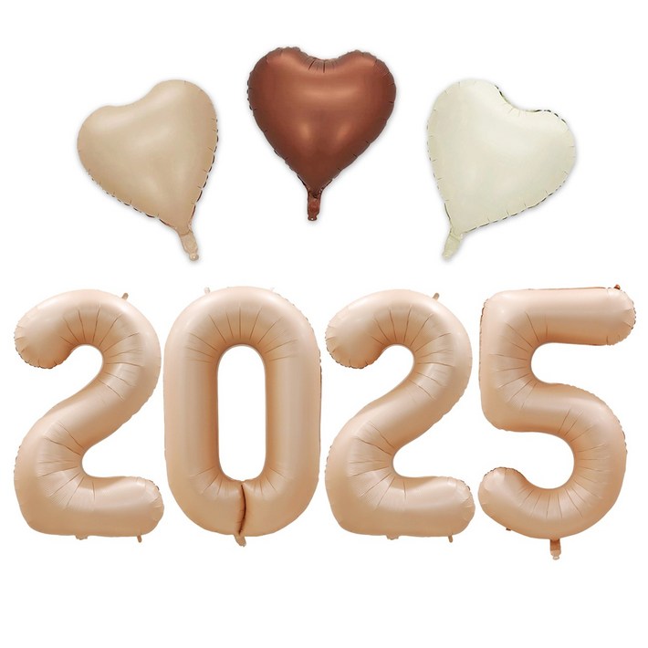 해피쏘굿 2025 숫자 풍선 세트, 1세트, 베이지숫자하트세트