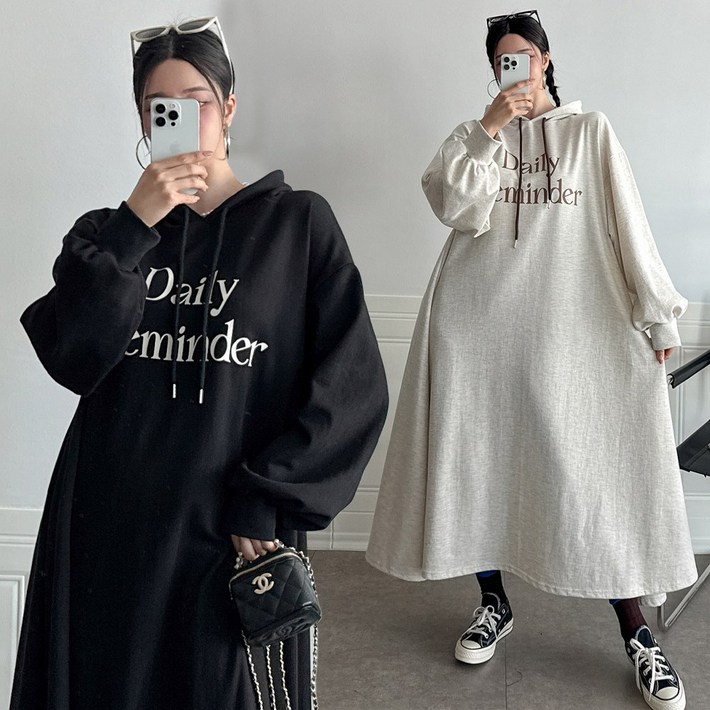 렛잇샤인 루즈핏 캐주얼 시크 플레어 훌 후드 원피스