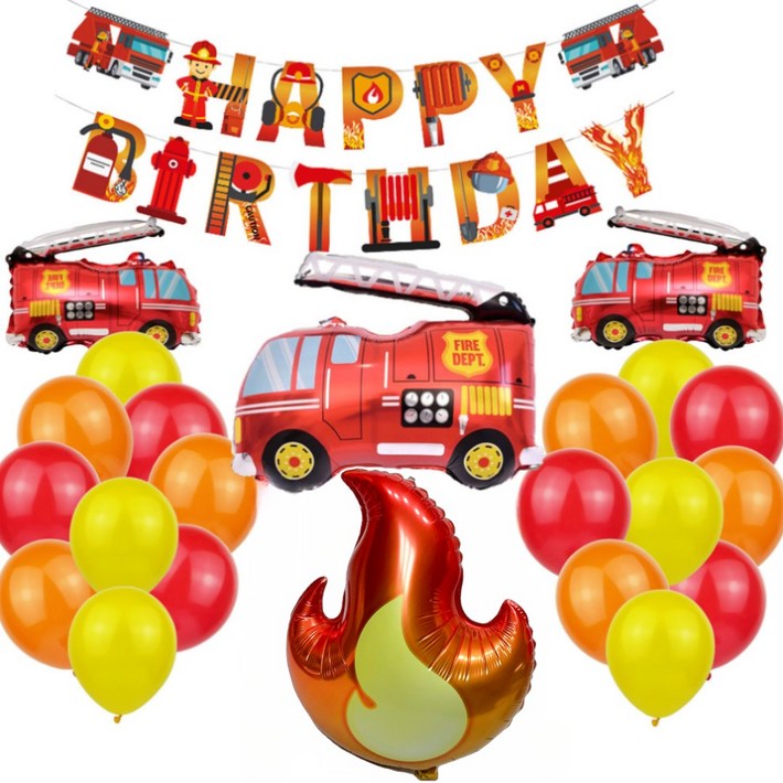 쏙쏙마켓 생일파티 풍선세트 홈파티 축하 이벤트 파티용품 풀세트, 소방차 생일풍선세트
