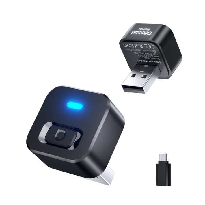 오토캐스트 미니 자동차 어댑터 무선 카플레이 안드로이드 오토 2in1 플러그 앤 플레이 스마트 버튼 지원, 블랙, CA525T2