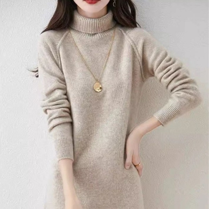 은창윈터 시크 하이넥 니트 원피스 치마 롱원피스 가을 겨울 긴팔 여성 루즈핏 니트원피스 데일리 보