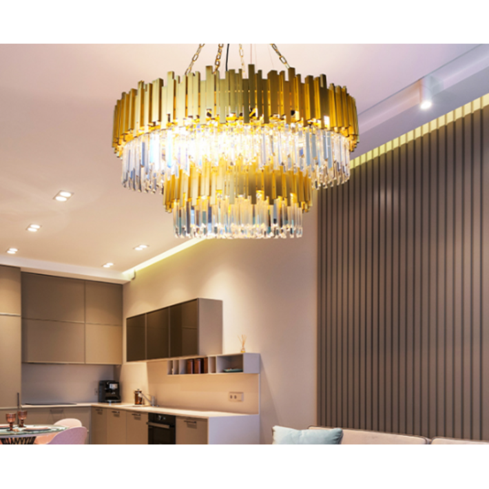 LED 인테리어 주방 거실 카페조명 골드 크리스탈 플라워 32등 펜던트, LED콘램프 8W 3색 32개