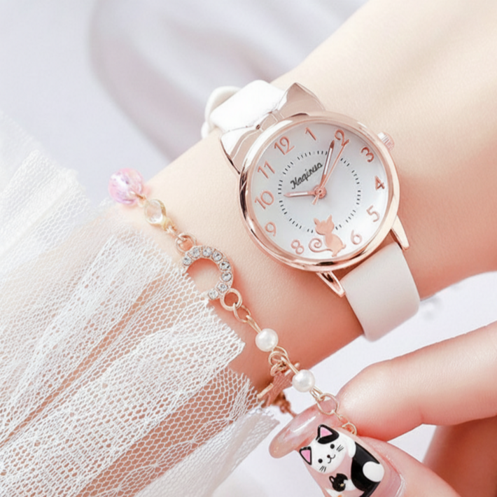 어썸H 패션 손목 시계 고양이 리본 심플 큰 숫자 디자인 여학생 시험