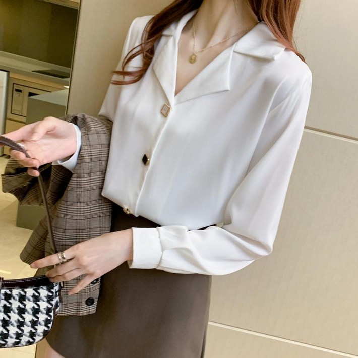 여자 데일리 노칼라 무지 정장셔츠 면접 블라우스