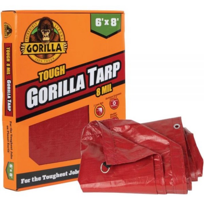 고릴라 맥스 터프 타프 10x14 피트 헤비듀티 14 MIL 폴리 16x16 짜임 UV 처리 트리플 레이어 헴 황동 고리 3피트 간격 D링 코너 찢어짐 및 방수 기능 사계절 야