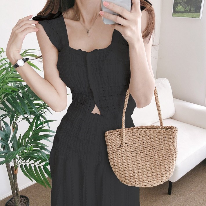 요시아나 [당일발송] 여리여리핏 엘로나 레이스 나시 크롭 블라우스 롱스커트 투피스 2컬러