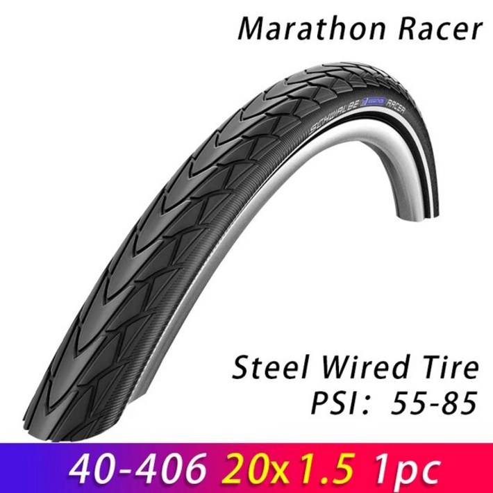 SCHWALBE20 인치 마라톤 레이서 40406 20×1.50 레벨 4 보호 접이식 자전거 BMX 스틸 유선 타이어 사이클링 부품 촬영 장비 안전한 내구성