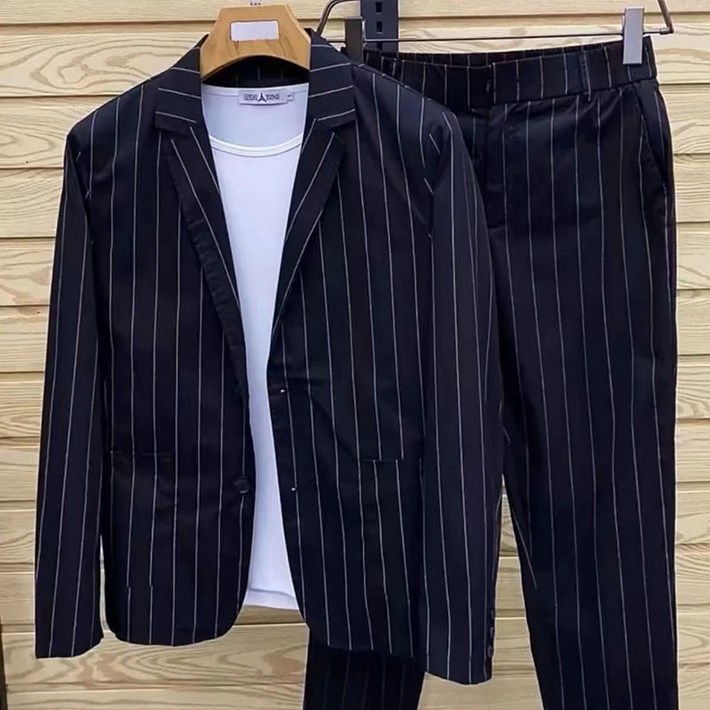 캐주얼 남자 정장 세트 빅사이즈 스트라이프 남성 슈트 세트 남성용 정장 셋업 YSQ