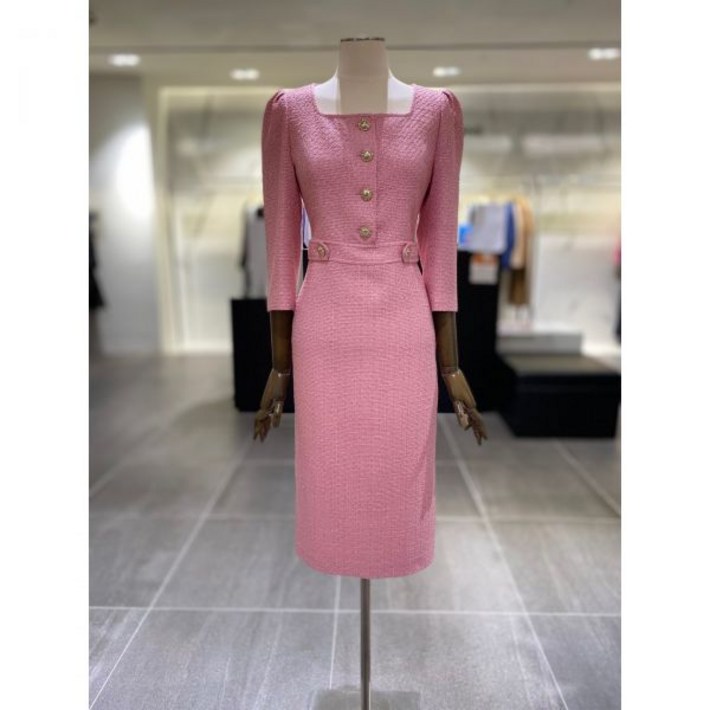 모조에스핀 스퀘어넥 팬시 소재 H라인원피스 S251MSE006PK