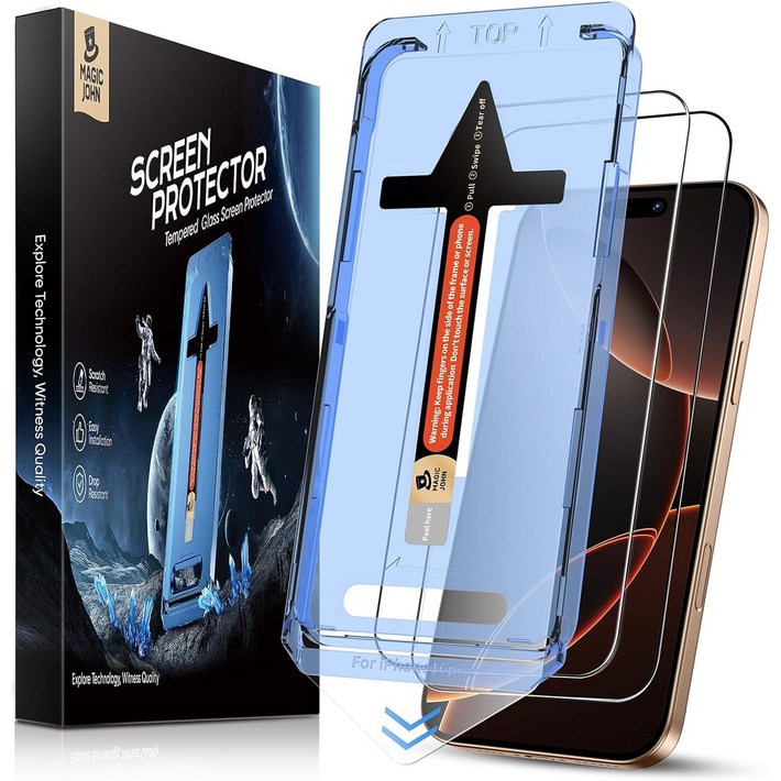 MAGIC JOHN 풀커버 9H 고경도 강화유리 휴대폰 액정보호필름 고화질 지문방지 아이폰 호환 가능  이지툴 2p, 1세트