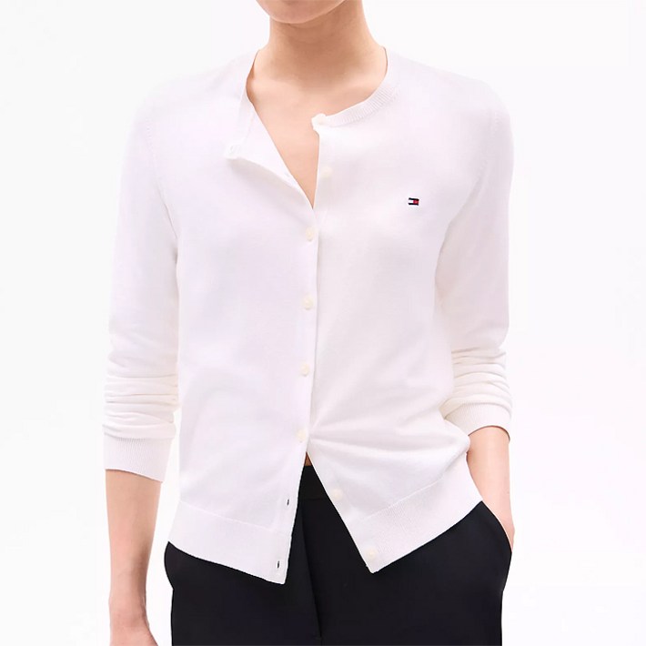 타미힐피거 여성 라이트웨이트 버튼업 가디건 White