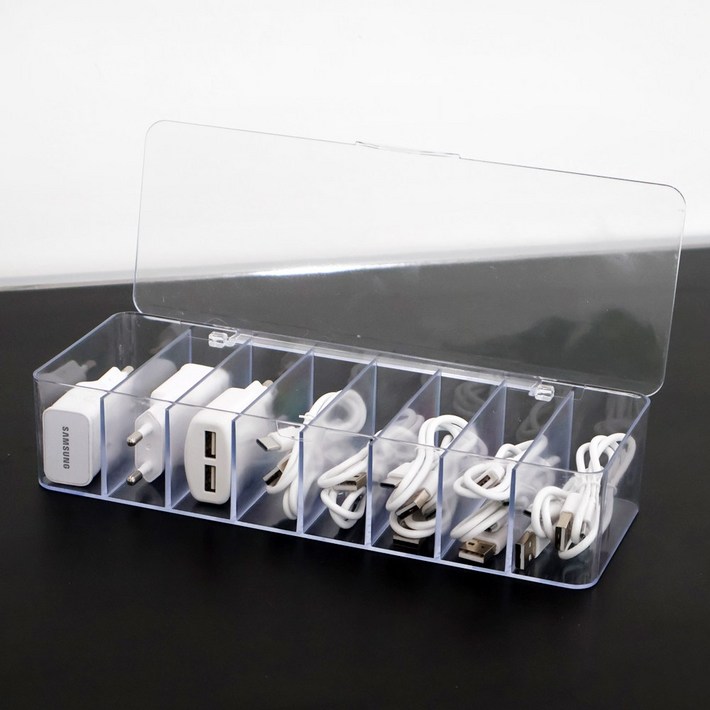 이지유 케이블 충전기 정리함 8칸 다용도 이어폰 USB 정리 수납 아크릴 케이스, 1개
