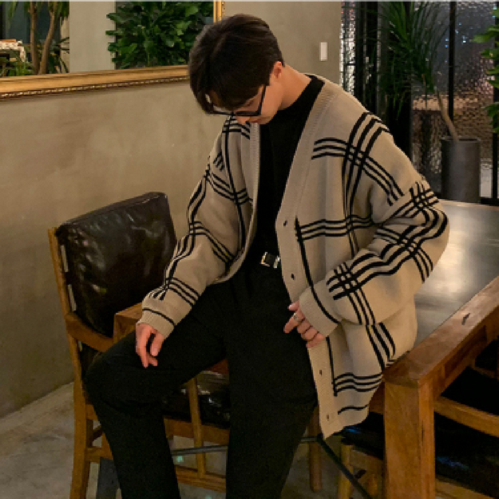 DAIJJI 루즈핏 남성 체크가디건 오버핏 데일리룩 2color DAIJJI 루즈핏 남성 체크가디건 오버핏 데일리룩 2color