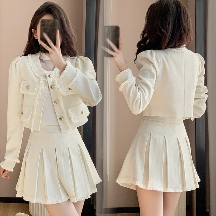 Asure 여성 투피스 세트 하객룩 크롭자켓스커트