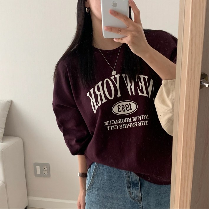 글로리원 코튼 뉴욕 레터링 데일리 캐쥬얼 루즈핏 긴팔 맨투맨