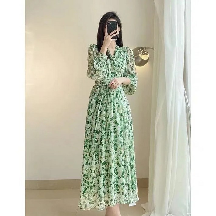 Romecoco 꽃무늬 롱원피스 여름 V 큰 사이즈 넥 원피스  66 77 88 99