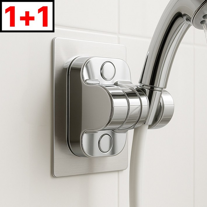 슈렌다 무타공 접착식 샤워기 거치대 샤워헤드 각도조절 욕실 벽부착 고정 홀더 샤워대, 실버 11