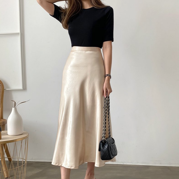 10color 후기인증 실크 롱 스커트 뒷밴딩 훌스커트