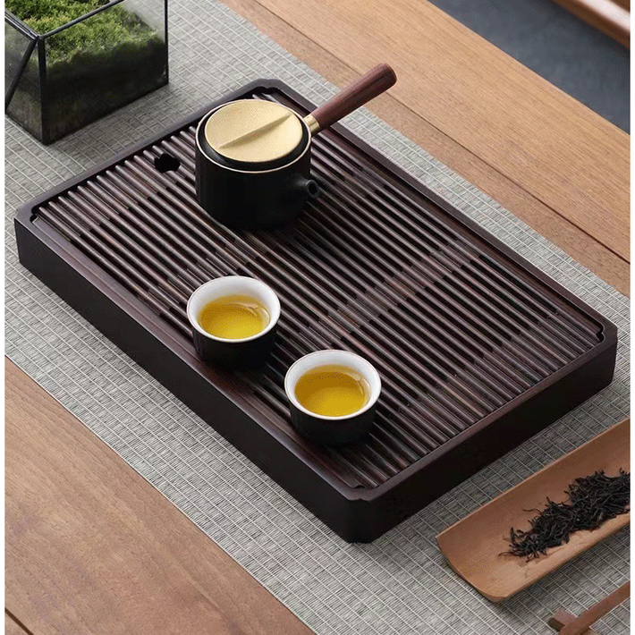 고급 티트레이 차트레이 받침대 다기 다도 대다무 분리형 차판, 브라운, 1개