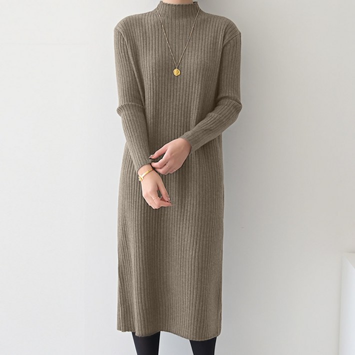 데일리앤 왈츠 루즈핏 반폴라 골지 니트 맥시 롱 원피스