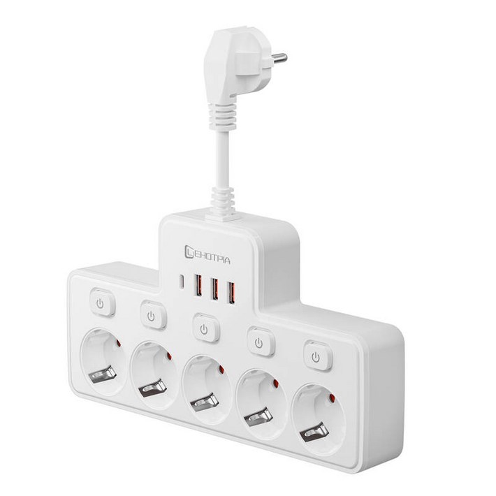 고용량멀티탭 콘센트 고용량 연장선 EU 220v AC 플러그 독립 스위치 벽걸이 형 전원 스트립 US 110vB C 충전 어댑터가있는 유럽 표준 소켓 네트워크 필터