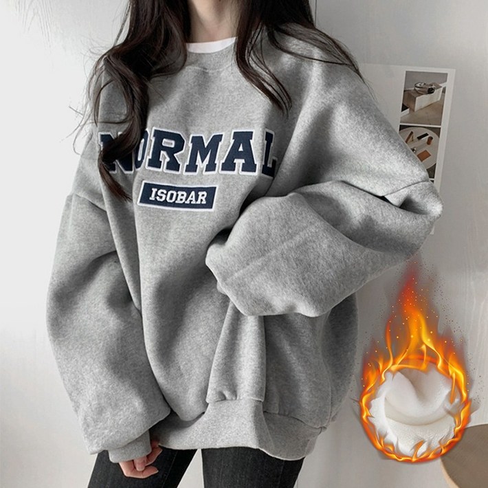 KDNC 여성 루즈핏 라운드 맨투맨 레터링 세미 오버핏 빅사이즈