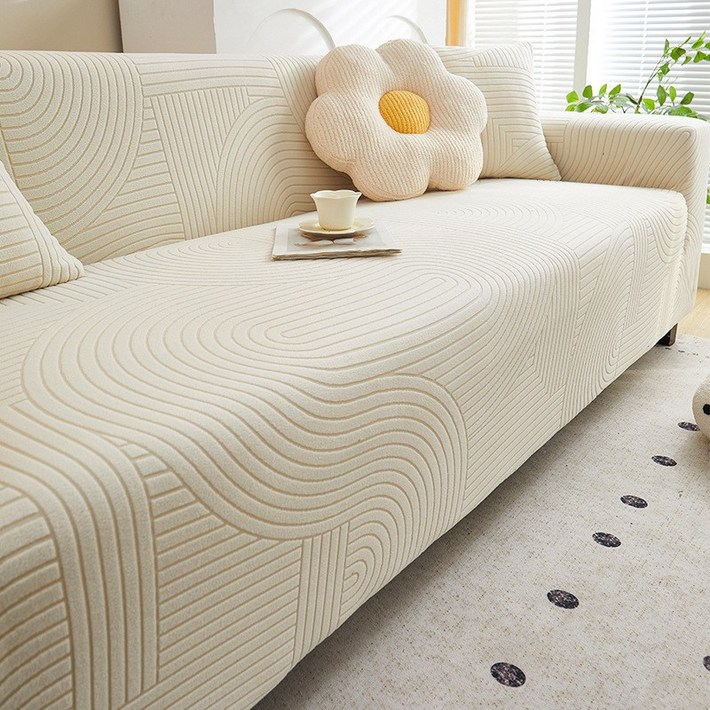 Zebeer 사계절 소파커버 고탄력 전방위 소포 미끄럼 애완 발톱 방지 쇼파커버, 1세트, 베이지