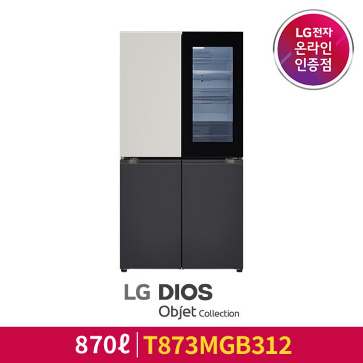 LG공식인증점 LG 디오스 오브제컬렉션 노크온 냉장고 T873MGB312