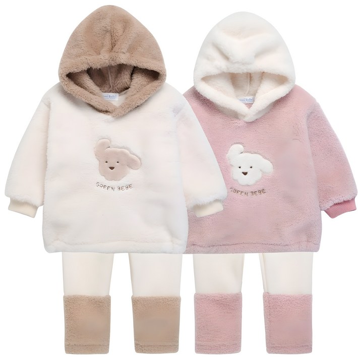 그린베베 국내생산 겨울용 댕댕이 후드상하복 2종세트