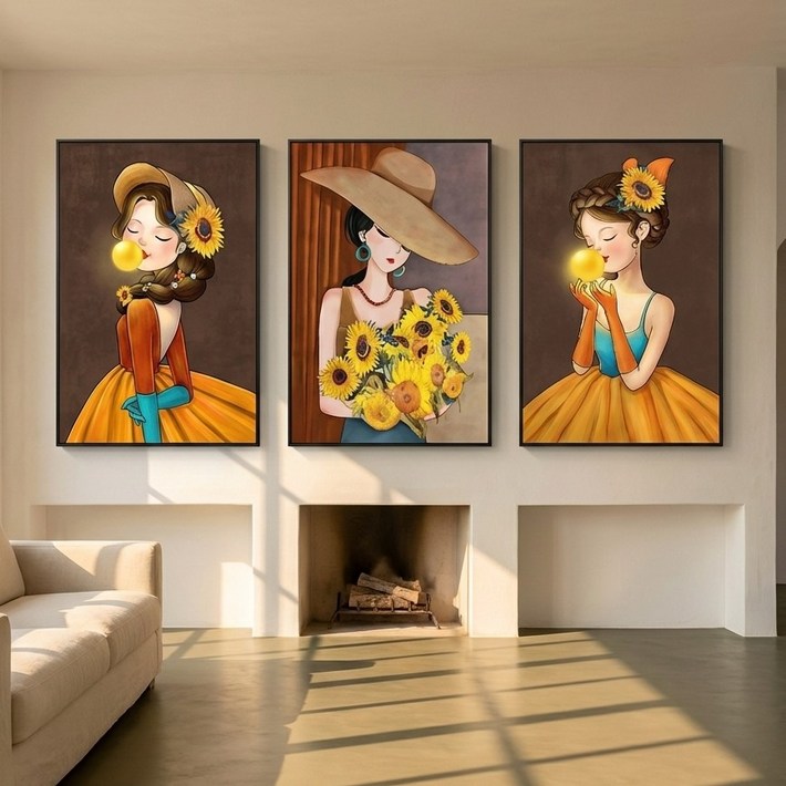 다루미 해바라기 행운이 들어오는 그림 사진 액자