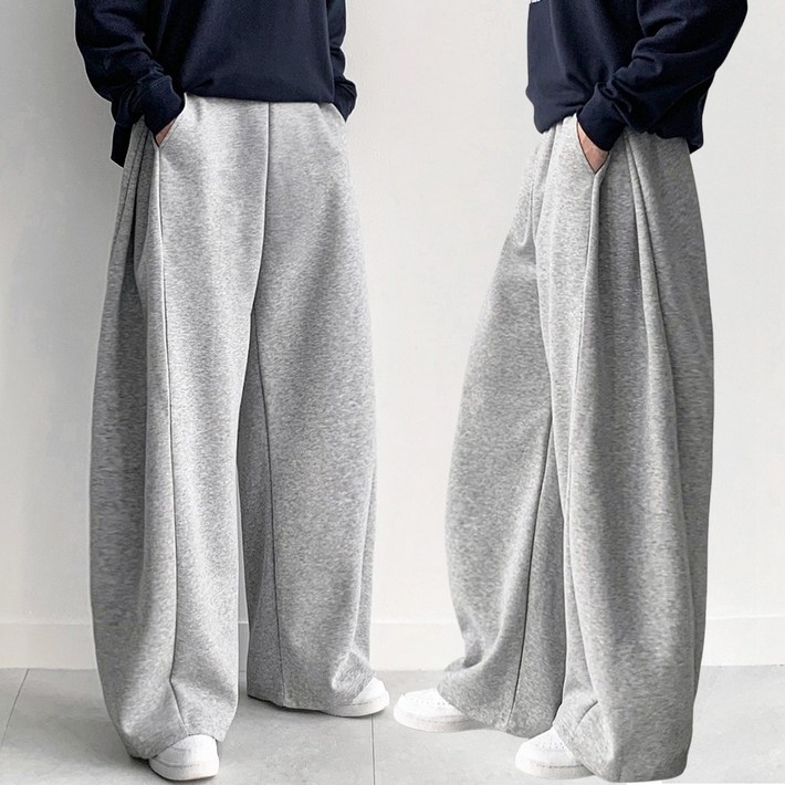 FITOJIM 남자 기모일반 사이드 핀턱 옆트임 와이드 팬츠 밴딩 츄리닝 트레이닝 바지