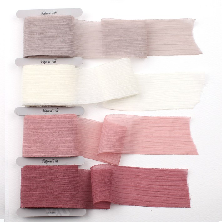 리본빌 쉬폰 리본끈 세트, 주름 리본4색 3마씩, A.로즈핑크Rose Pink 리본빌 쉬폰 리본끈 세트, 주름 리본4색 3마씩, A.로즈핑크Rose Pink