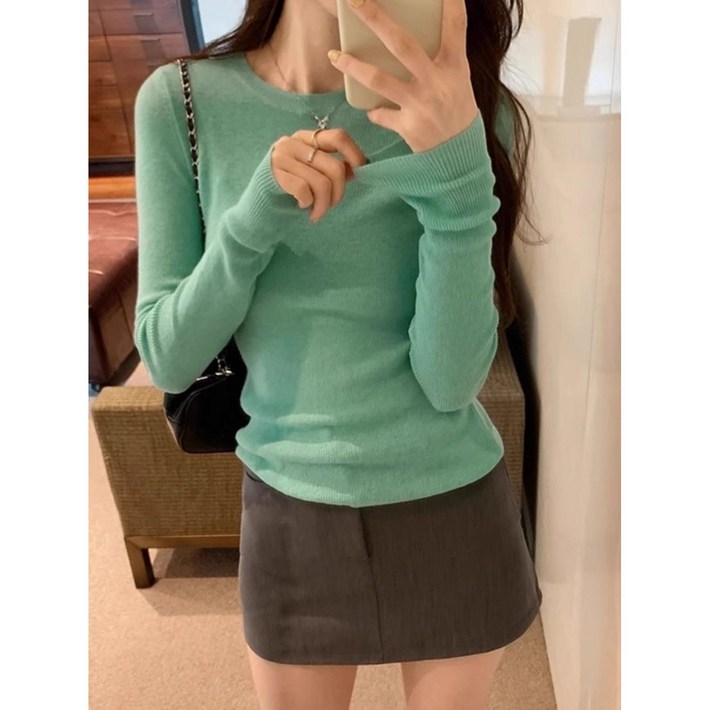 COSYEVNO 여성 춘하 슬림핏 라운드넥 니트 긴팔 티셔츠 TZKbkzzs10