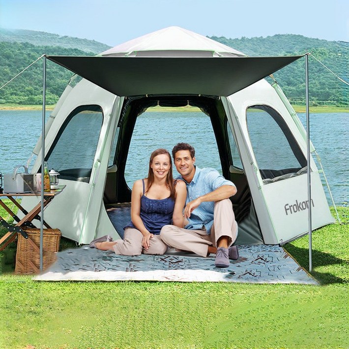 캠핑세일Frokom 자동 원터치텐트 대형텐트 육각 돔텐트 방수 자외선차단 캠핑텐트 58인용, 화이트