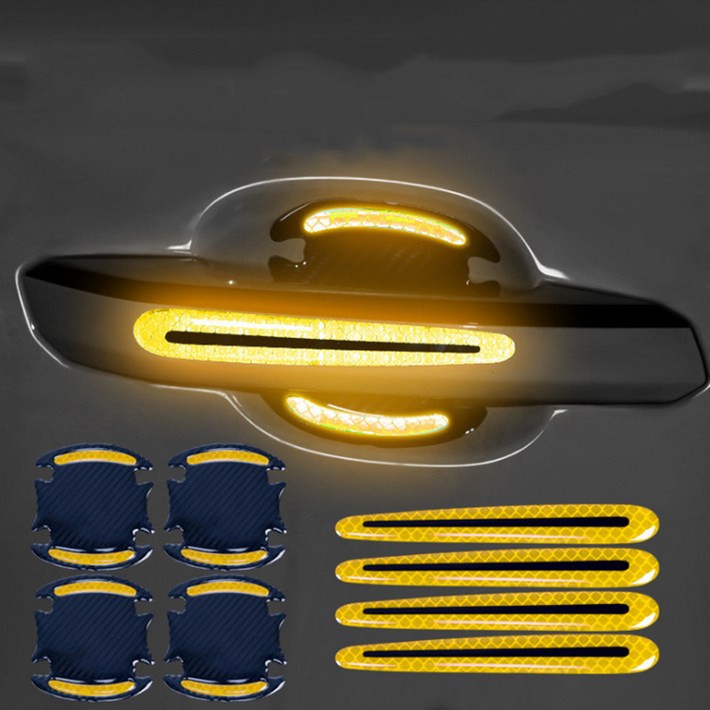 차량용 문콕방지가드 긁힘방지 보호스티커 안전반사 도어가드 야광 8P, 1세트, 옐로우