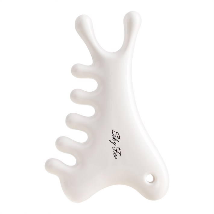 SKYFCC 얼굴 세라믹 괄사 마사지기 두피 바디 승모근 페이스 도자기 괄사, 화이트, 1개