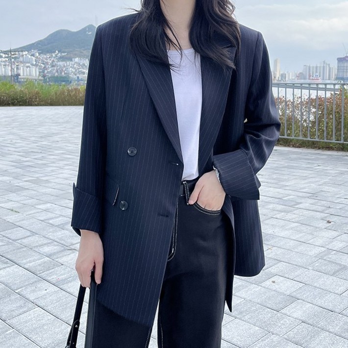 국내 자체 제작당일 발송 스트라이프 더블 자켓