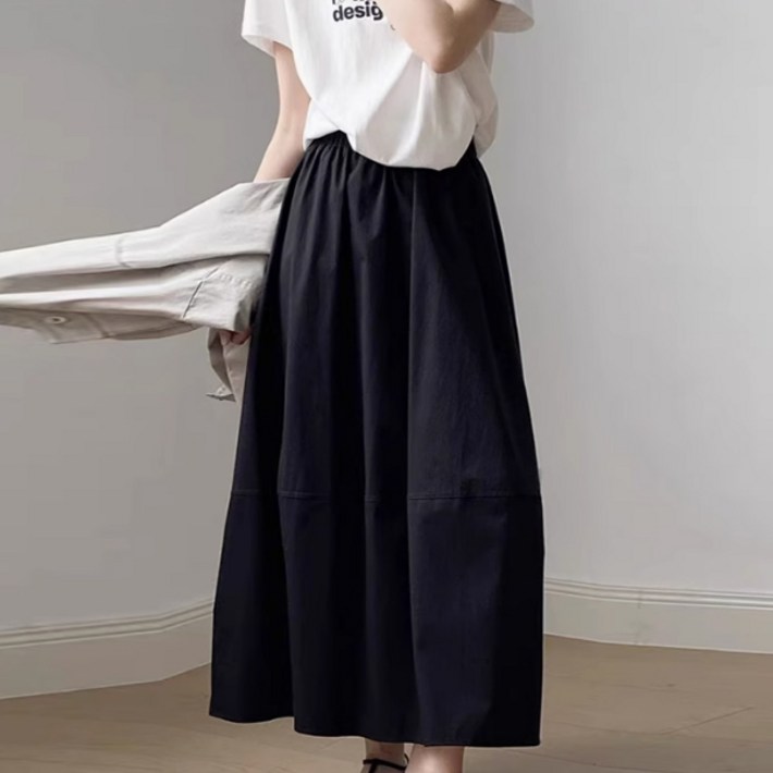 키작녀 데일리 롱 스커트 화이트 블랙 주머니 속치마 여름 가을 치마
