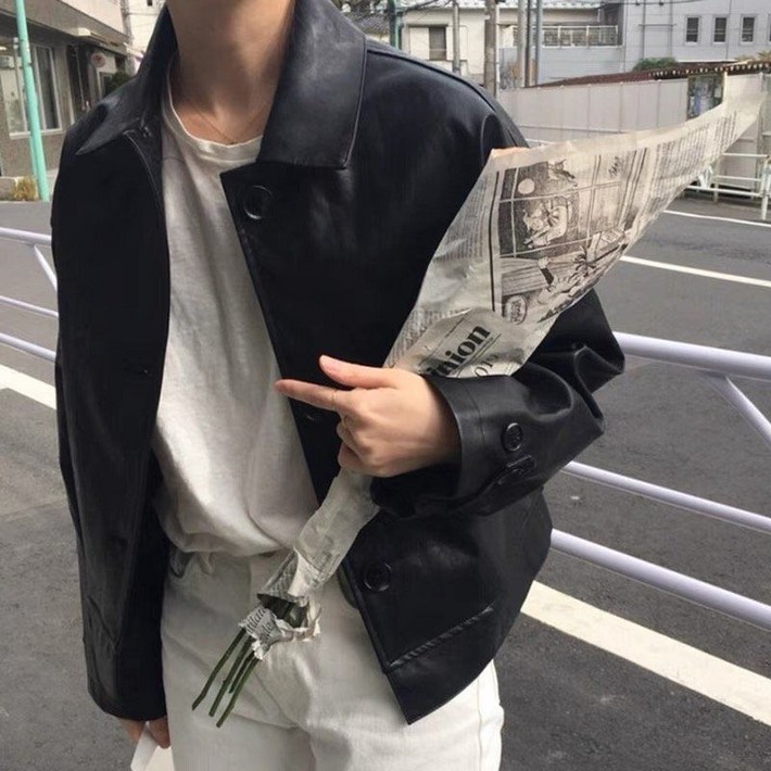 꾸안꾸 항공특송 싱글 카라 레더 자켓 2col 봄 가을 PU 오버핏 루즈핏 고급소재 제이플로우 가죽