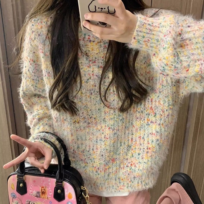 예쁨주의 플룸 솜사탕 캔디 팝콘 니트 스웨터