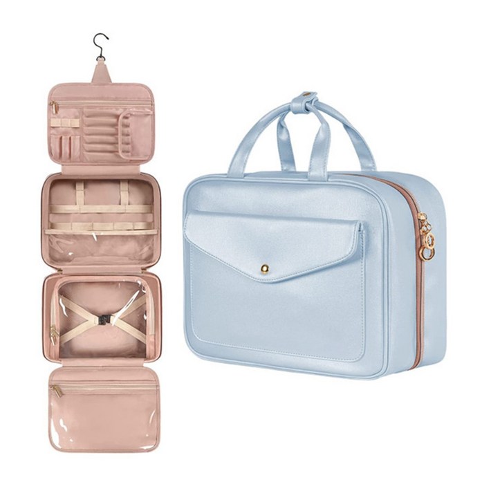 여행용세면도구파우치 벽걸이형 방수 세면백 화장품 파우치 4단 대용량 휴대용 수납 파우치