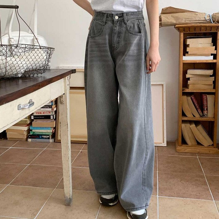 여성 와이드 데님 벌룬핏 절개 청바지 5가지 사이즈 2단선택 기장