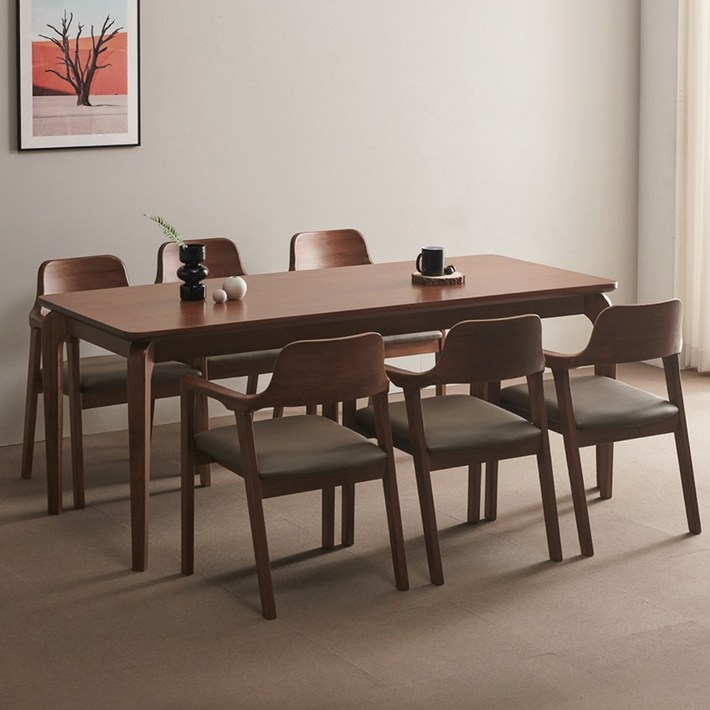 라로퍼니처 베르체 1900 참죽나무 원목 6인 식탁 세트 식탁의자6, 월넛, 그레이