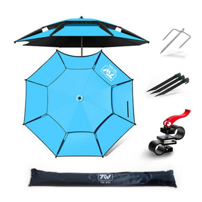 TAE WOL 특대형 이층 꺽임 낚시파라솔 각도조절 캠핑 낚시 테라스 파라솔 블루 2단 접식