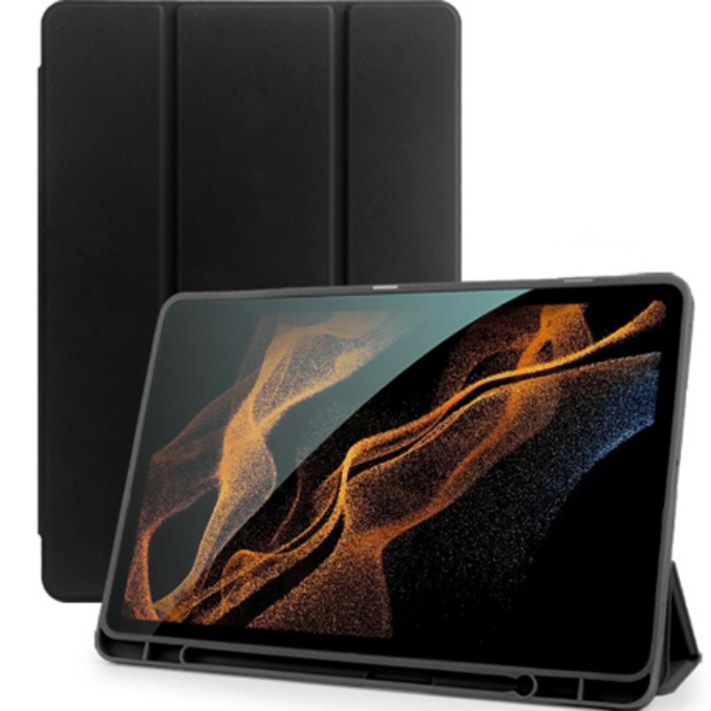 로랜텍 펜슬수납 스마트커버 태블릿 케이스, 블랙
