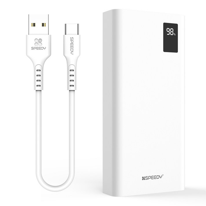 SPEEDY 슬림핏 PD 20W 고속충전 보조배터리 20000mAh 멀티단자 20W C타입 케이블, 화이트, SPEB2PA20DPQC타입