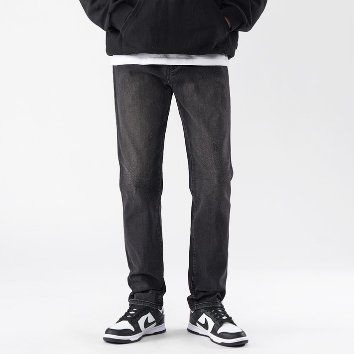 언탭트 남성용 빅사이즈 히든밴딩 워싱 데님팬츠